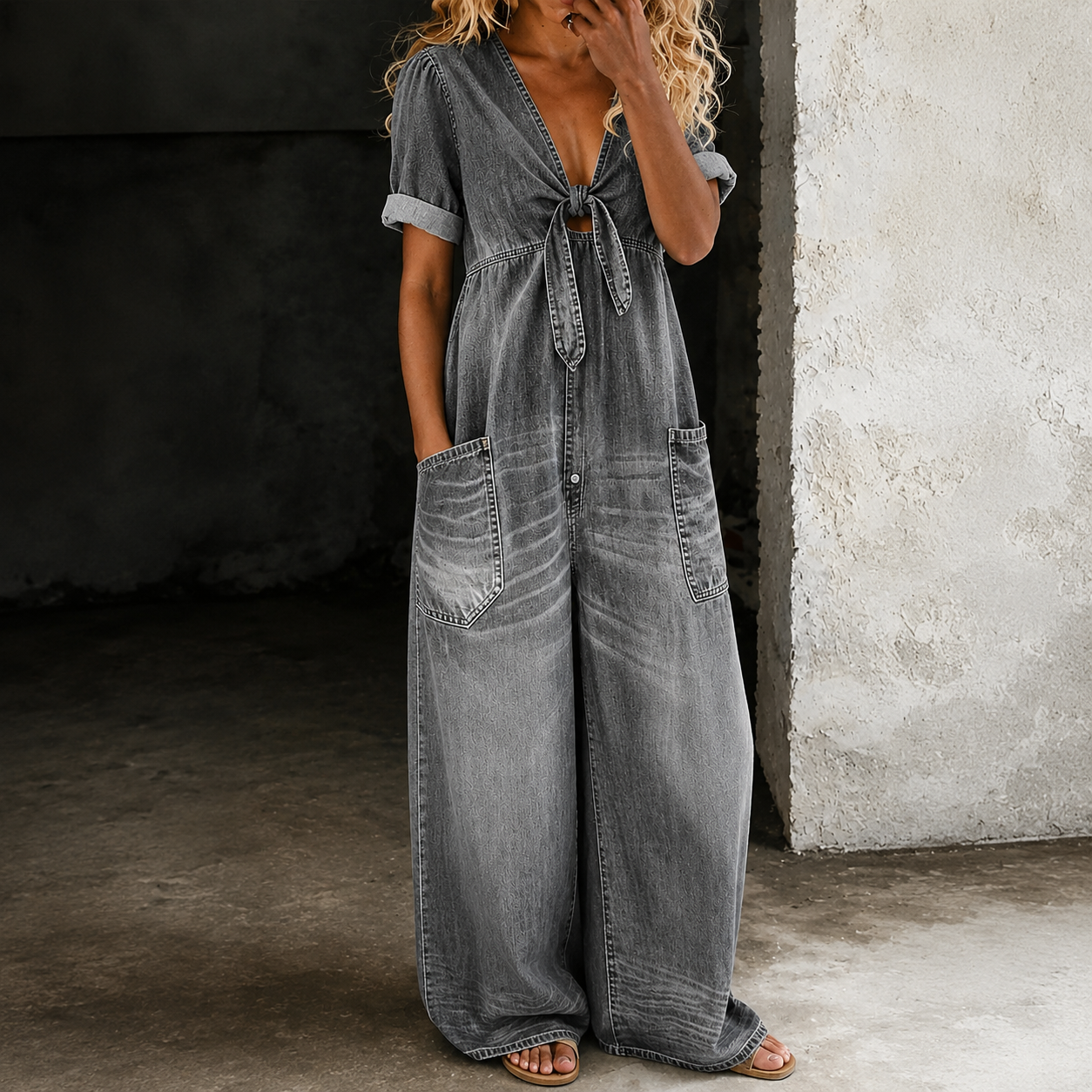 Maya | Denim Overall mit weitem Bein