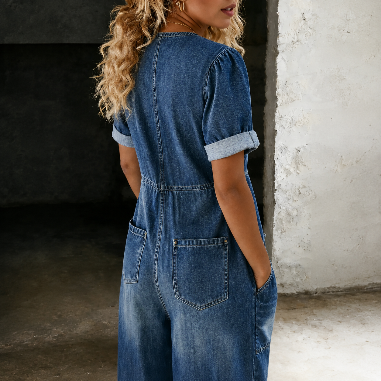 Maya | Denim Overall mit weitem Bein