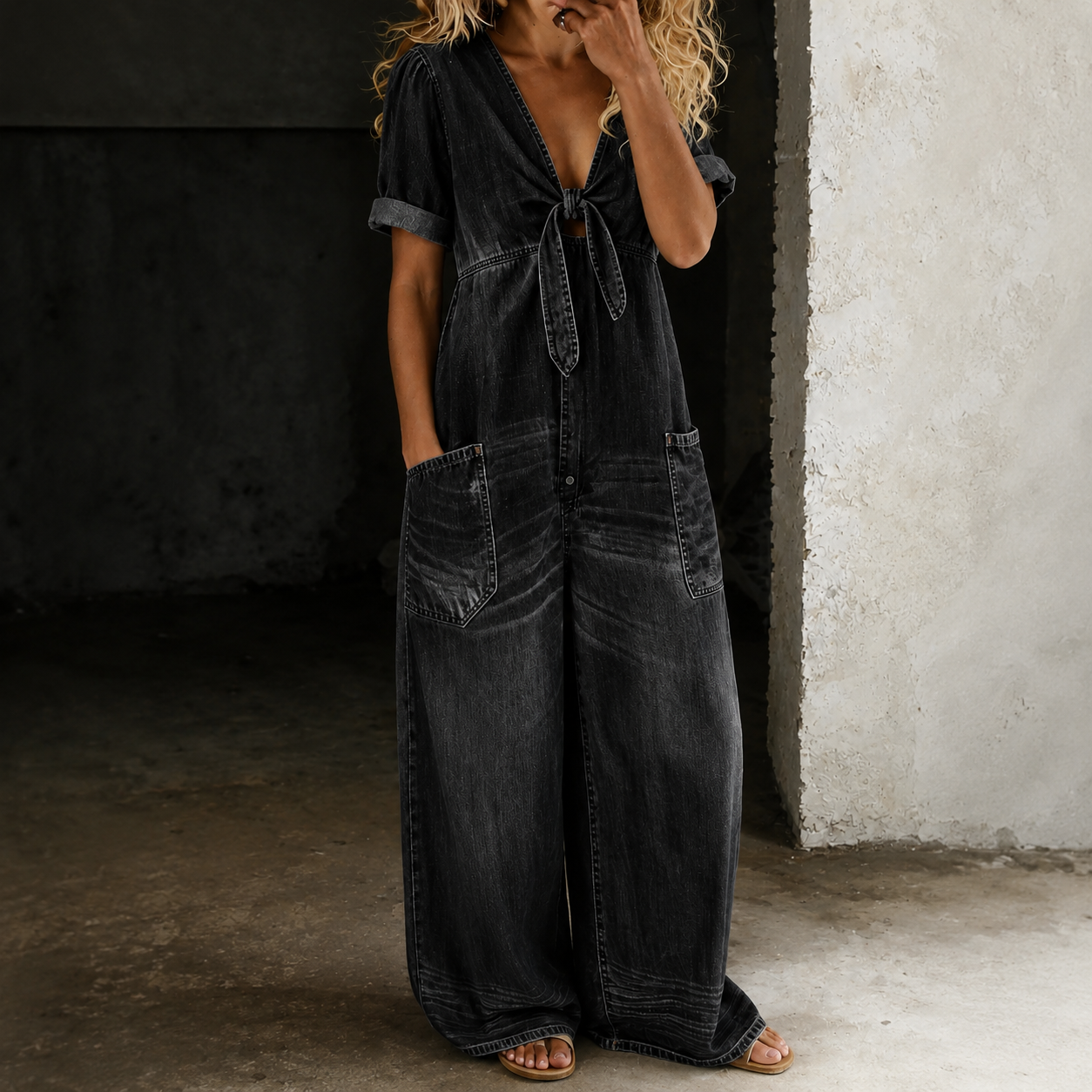 Maya | Denim Overall mit weitem Bein